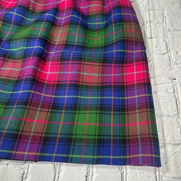 Vintage Talbots Plaid Wool Skirt size 12P 12 Petite Fuchsia Magenta Green Blue - Picture 3 of 16
